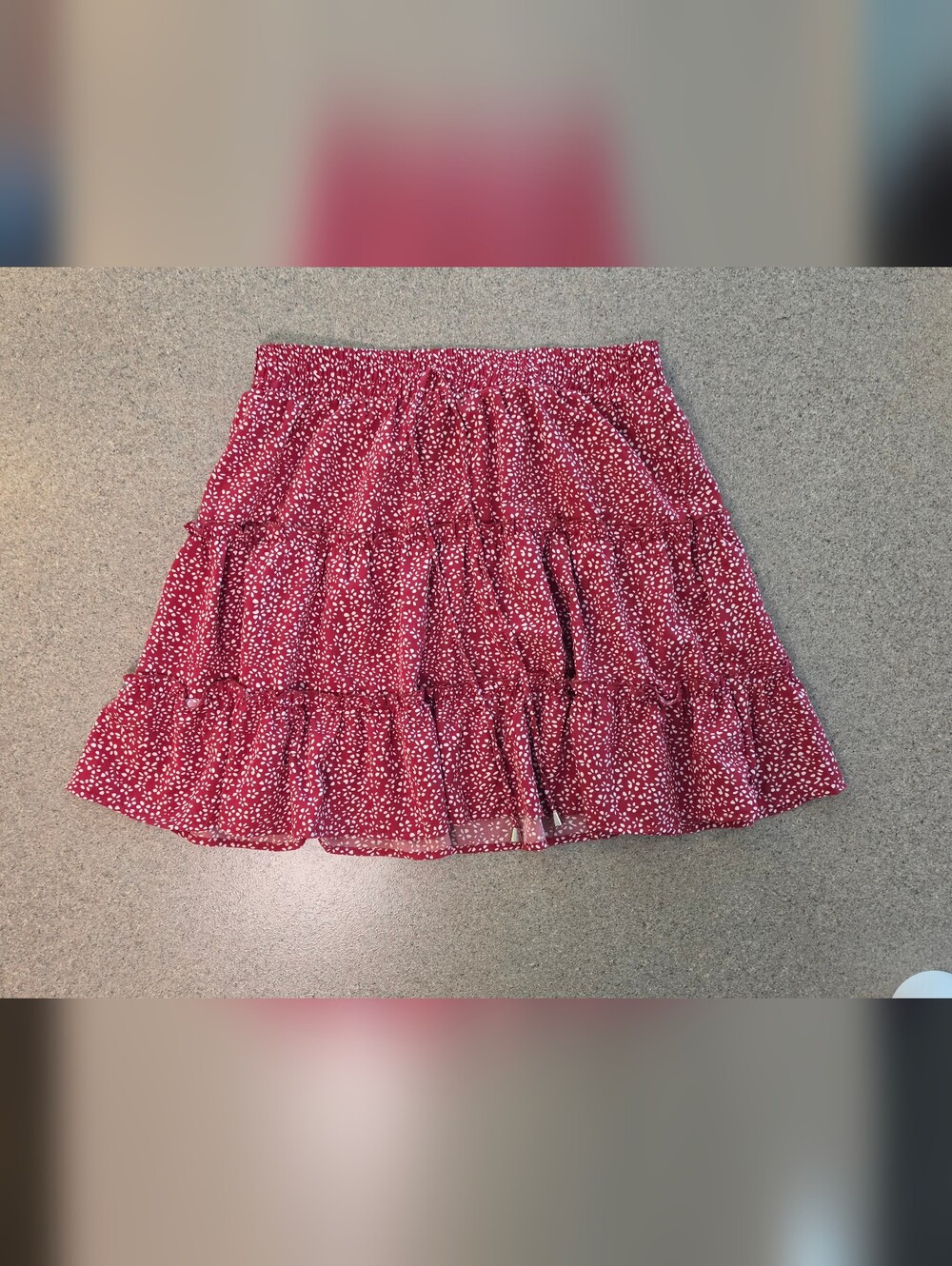 Boho Floral Tiered Mini Skirt In Red And White Sz L